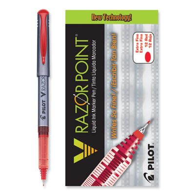 V Razor Point Liquid Ink Porous Point Pen, Stick, Extra-Fine 0.5 Mm, Red Ink, Gray/Translucent Red Barrel, Dozen