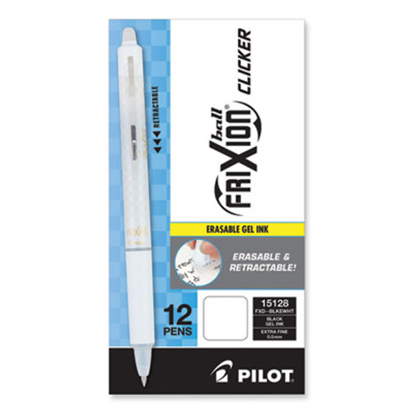 Frixion Ball Clicker Erasable Gel Pen, Retractable, Extra-Fine 0.5 Mm, Black Ink, White Barrel, Dozen