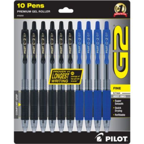 G2 Premium Gel Pen, Retractable, Fine 0.7 Mm, Assorted Ink And Barrel Colors, 10/Pack