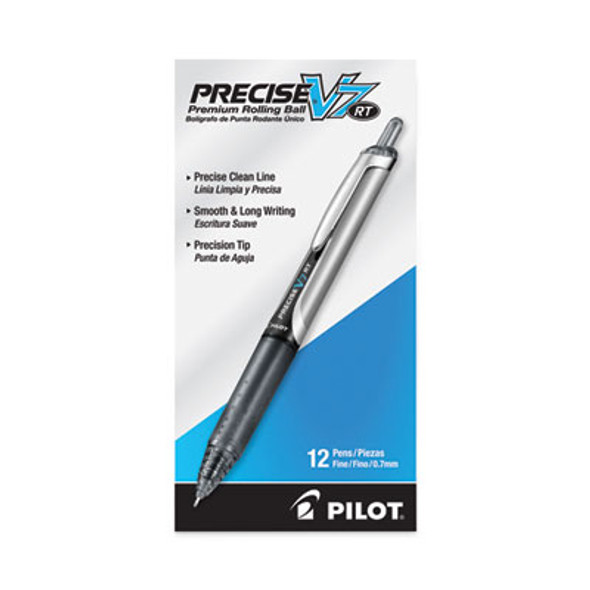 Precise V7Rt Roller Ball Pen, Retractable, Fine 0.7 Mm, Black Ink, Black Barrel