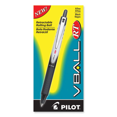 Vball Rt Liquid Ink Rollerball Pen, Retractable, Extra-Fine 0.5 Mm, Black Ink, Black/White Barrel