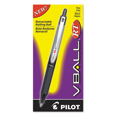 Vball Rt Liquid Ink Rollerball Pen, Retractable, Fine 0.7 Mm, Black Ink, Black/White Barrel