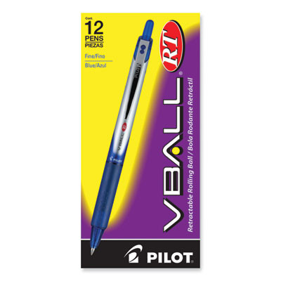 Vball Rt Liquid Ink Rollerball Pen, Retractable, Fine 0.7 Mm, Blue Ink, Blue/White Barrel