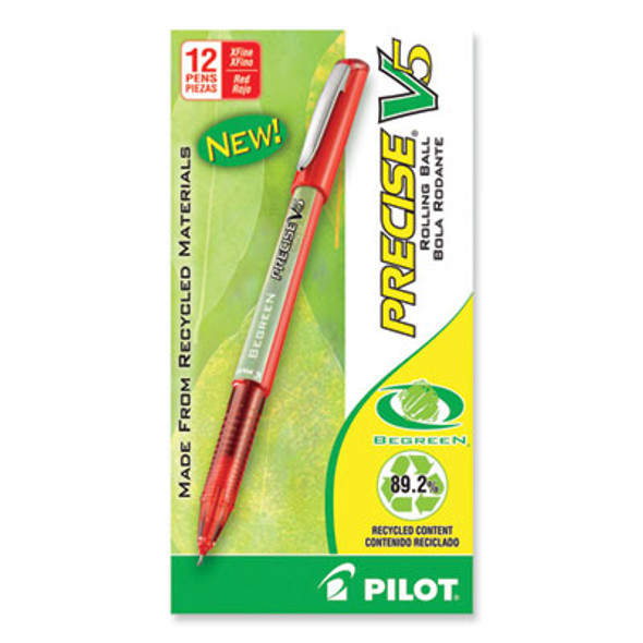 Precise V5 Begreen Rollerball Pen, Stick, Extra-Fine 0.5 Mm, Red Ink, Red Barrel, Dozen