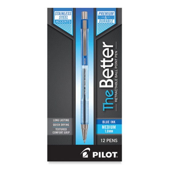 Better Ballpoint Pen, Retractable, Medium 1 Mm, Blue Ink, Translucent Blue Barrel, Dozen