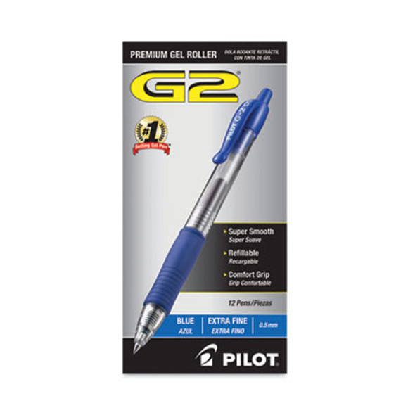 G2 Premium Gel Pen, Retractable, Extra-Fine 0.5 Mm, Blue Ink, Smoke/Blue Barrel, Dozen