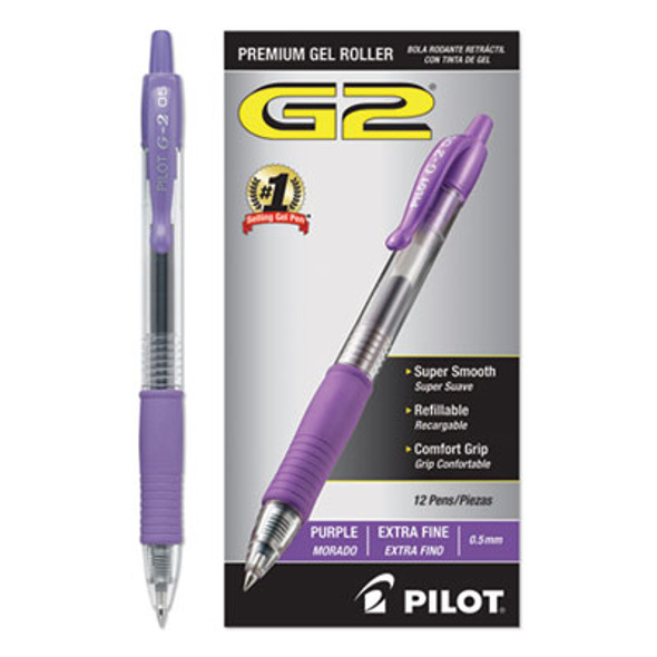 G2 Premium Gel Pen, Retractable, Extra-Fine 0.5 Mm, Purple Ink, Smoke/Purple Barrel, Dozen