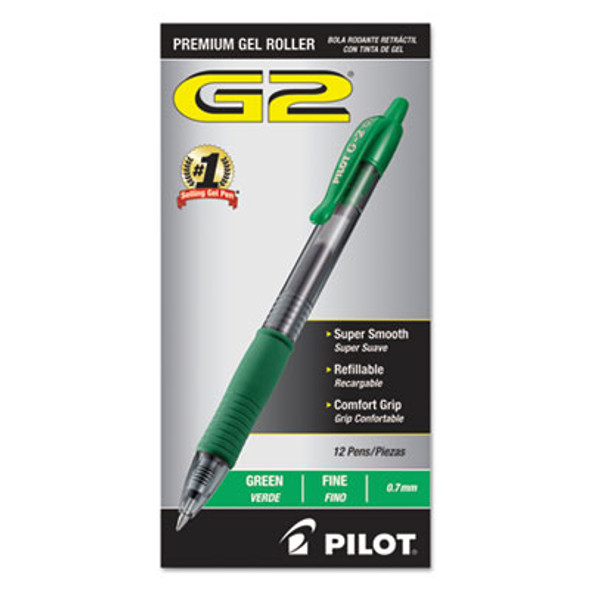 G2 Premium Gel Pen, Retractable, Fine 0.7 Mm, Green Ink, Smoke/Green Barrel, Dozen