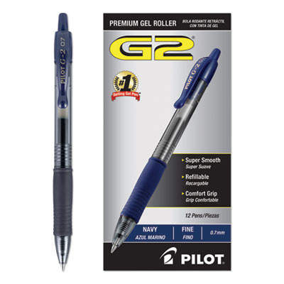G2 Premium Gel Pen, Retractable, Fine 0.7 Mm, Navy Blue Ink, Smoke/Blue Barrel, Dozen