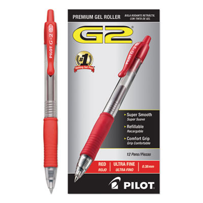 G2 Premium Gel Pen, Retractable, Extra-Fine 0.38 Mm, Red Ink, Smoke/Red Barrel