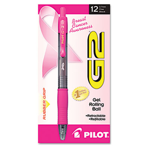 G2 Premium Breast Cancer Awareness Gel Pen, Retractable, Fine 0.7 Mm, Black Ink, Smoke/Pink Barrel, Dozen