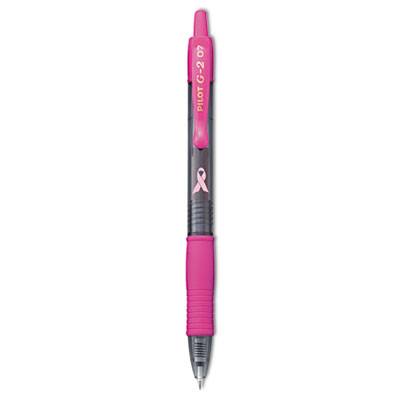 G2 Premium Breast Cancer Awareness Gel Pen, Retractable, Fine 0.7 Mm, Black Ink, Smoke/Pink Barrel, Dozen