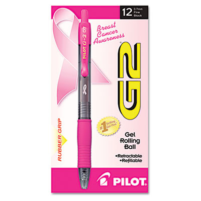 G2 Premium Breast Cancer Awareness Gel Pen, Retractable, Fine 0.7 Mm, Black Ink, Smoke/Pink Barrel, Dozen