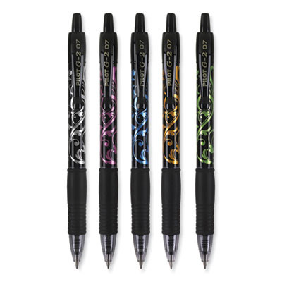 G2 Fashion Premium Gel Pen, Retractable, Fine 0.7 Mm, Black Ink, Assorted Barrel Colors, 5/Pack