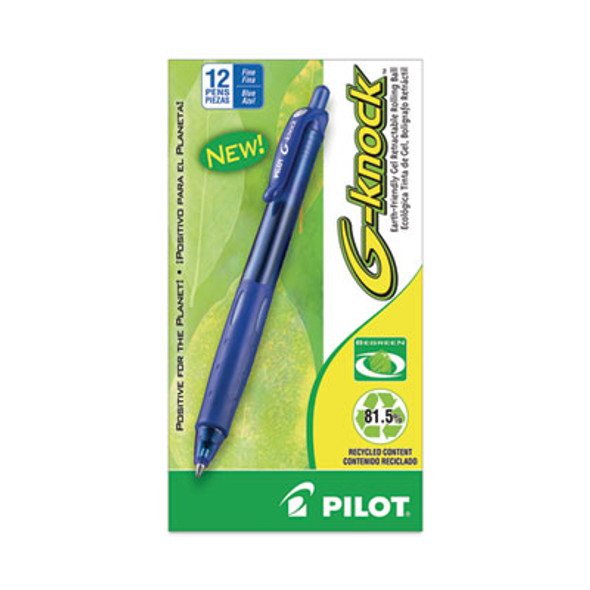 G-Knock Begreen Gel Pen, Retractable, Fine 0.7 Mm, Blue Ink, Translucent Blue/Blue Barrel, Dozen