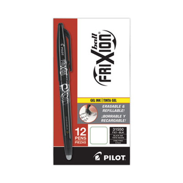 Frixion Ball Erasable Gel Pen, Stick, Fine 0.7 Mm, Black Ink, Black/White Barrel