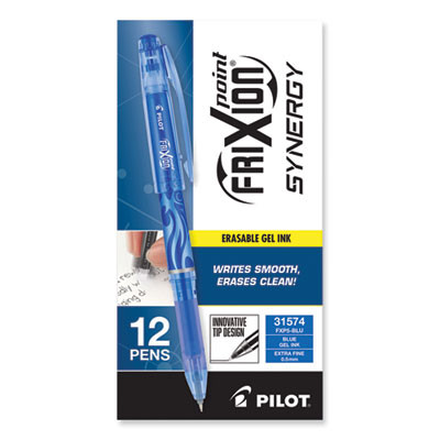 Frixion Point Erasable Gel Pen, Stick, Extra-Fine 0.5 Mm, Blue Ink, Blue/Silver/Transparent Blue Barrel