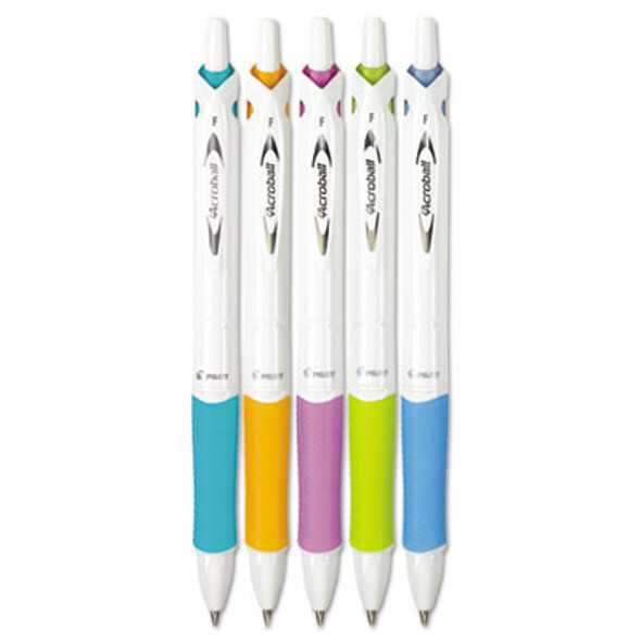 Acroball Purewhite Advanced Ink Hybrid Gel Pen, Retractable, Fine 0.7 Mm, Black Ink, Assorted Barrel Colors, 5/Pack