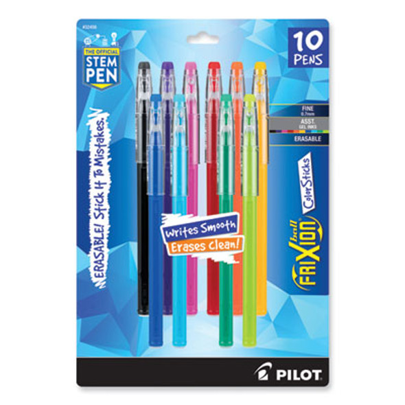 Frixion Colorsticks Erasable Gel Pen, Stick, Fine 0.7Mm, Assorted Ink And Barrel Colors, 10/Pack