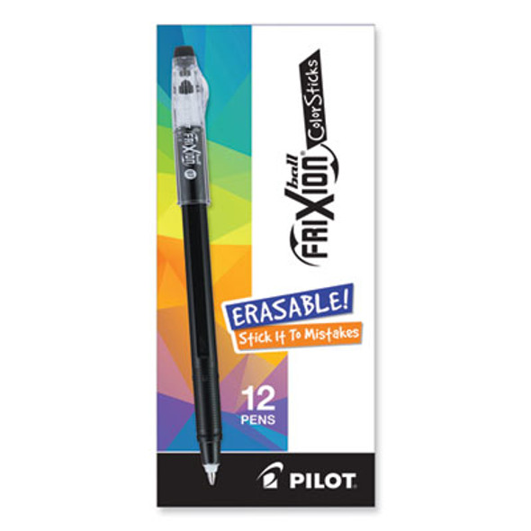 Frixion Colorsticks Erasable Gel Pen, Stick, Fine 0.7 Mm, Black Ink, Black Barrel, Dozen
