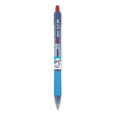 B2p Bottle-2-Pen Recycled Ballpoint Pen, Retractable, Medium 1 Mm, Red Ink, Translucent Blue Barrel, Dozen