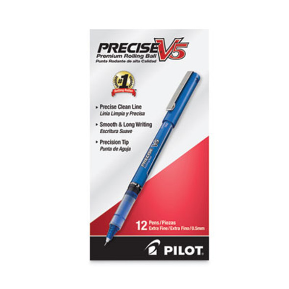 Precise V5 Roller Ball Pen, Stick, Extra-Fine 0.5 Mm, Blue Ink, Blue/Clear Barrel, Dozen