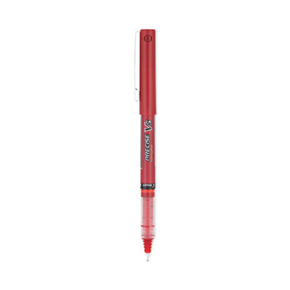 Precise V5 Roller Ball Pen, Stick, Extra-Fine 0.5 Mm, Red Ink, Red/Clear Barrel, Dozen