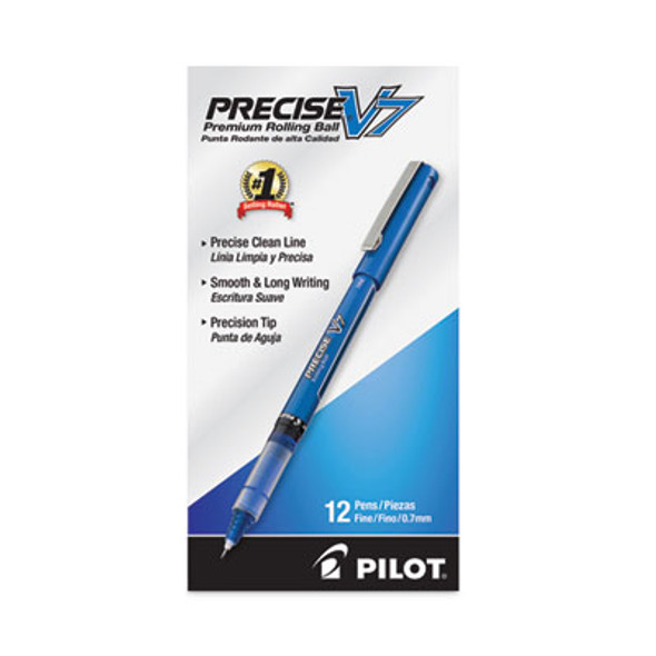 Precise V7 Roller Ball Pen, Stick, Fine 0.7 Mm, Blue Ink, Blue/Clear Barrel, Dozen