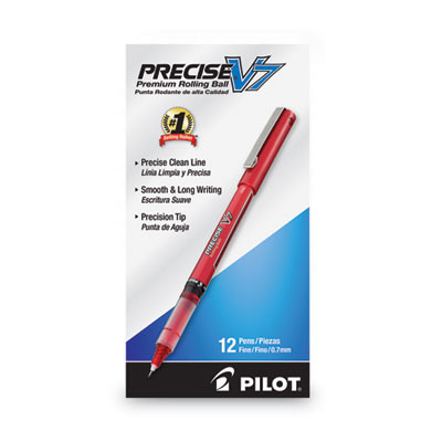 Precise V7 Rollerball Pen, Stick, Fine 0.7 Mm, Red Ink, Red/Clear Barrel, Dozen