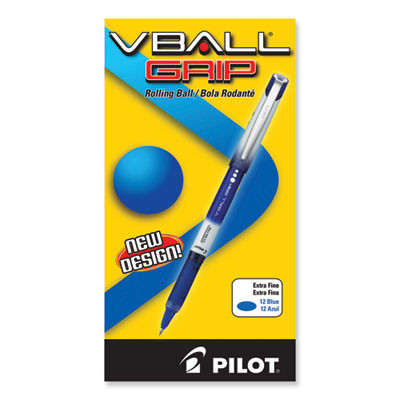 Vball Grip Liquid Ink Rollerball Pen, Stick, Extra-Fine 0.5 Mm, Blue Ink, Blue/White Barrel, Dozen