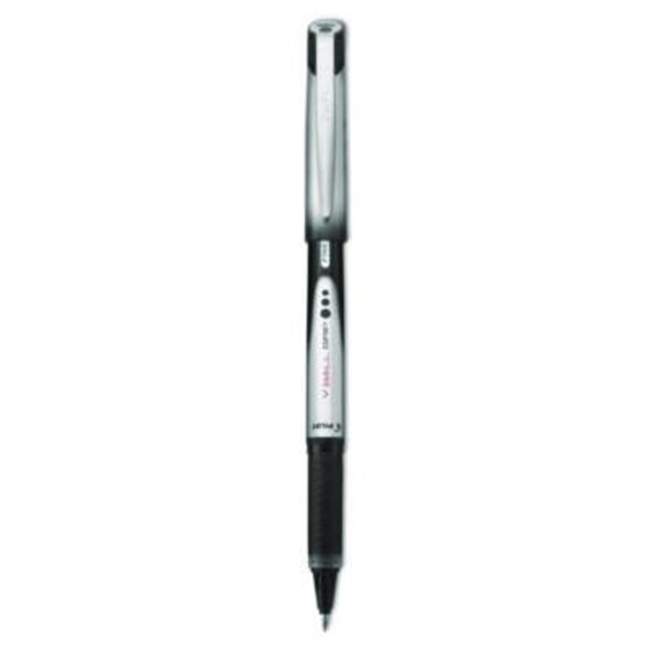 Vball Grip Liquid Ink Rollerball Pen, Stick, Fine 0.7 Mm, Black Ink, Black/Silver Barrel, Dozen