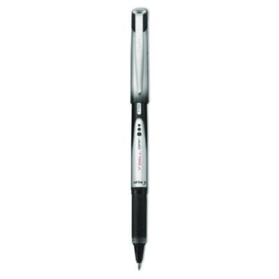 Vball Grip Liquid Ink Rollerball Pen, Stick, Fine 0.7 Mm, Black Ink, Black/Silver Barrel, Dozen