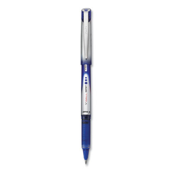Vball Grip Liquid Ink Rollerball Pen, Stick, Fine 0.7 Mm, Blue Ink, Blue/Silver Barrel, Dozen