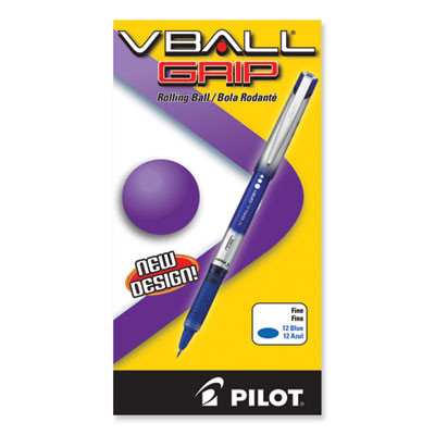 Vball Grip Liquid Ink Rollerball Pen, Stick, Fine 0.7 Mm, Blue Ink, Blue/Silver Barrel, Dozen