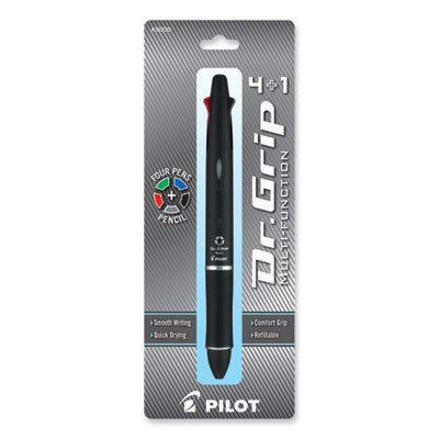 Dr. Grip 4 + 1 Multi-Color Ballpoint Pen/Pencil, Retractable, 0.7Mm Pen/0.5Mm Pencil, Black/Blue/Green/Red Ink, Black Barrel