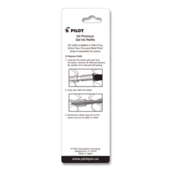 Refill For Pilot G2 Gel Ink Pens, Ultra-Fine Conical Tip, Black Ink, 2/Pack