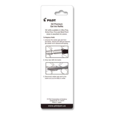 Refill For Pilot G2 Gel Ink Pens, Ultra-Fine Conical Tip, Black Ink, 2/Pack