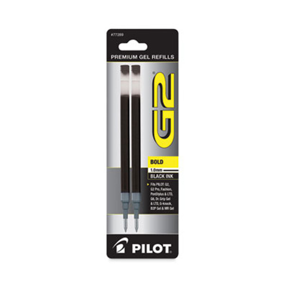 Refill For Pilot G2 Gel Ink Pens, Bold Conical Tip, Black Ink, 2/Pack