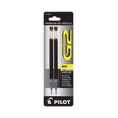 Refill For Pilot G2 Gel Ink Pens, Bold Conical Tip, Black Ink, 2/Pack