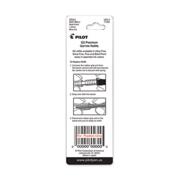 Refill For Pilot G2 Gel Ink Pens, Bold Conical Tip, Blue Ink, 2/Pack