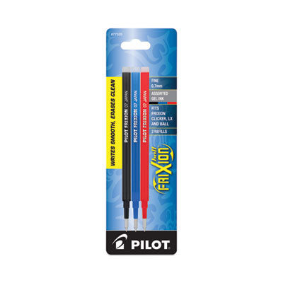 Refill For Pilot Frixion Erasable, Frixion Ball, Frixion Clicker And Frixion Lx Gel Ink Pens, Fine-Tip, Assorted Ink, 3/Pack