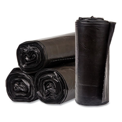 Eco Strong Plus Can Liners, 60 Gal, 1.35 Mil, 38" x 58", Black, Perforated Roll, 100/Carton