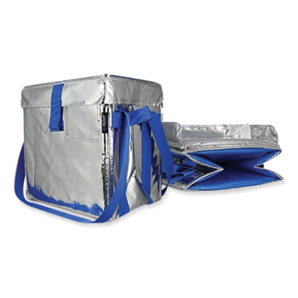 Fresh Eco Freeze Tote, (2) Blue Nylon Shoulder Straps, (2) Blue Nylon Strap Handles, 13.5" x 9" x 13", Silver/Blue, 4/Carton