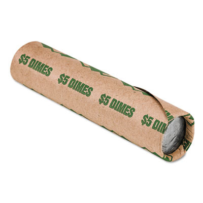 Preformed Paper Tubular Coin Wrappers, Dimes, Green/Kraft, 1,000/Box