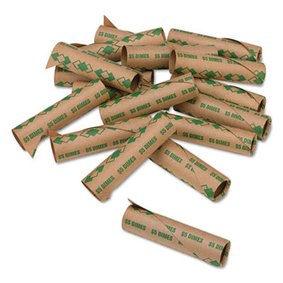 Preformed Paper Tubular Coin Wrappers, Dimes, Green/Kraft, 1,000/Box