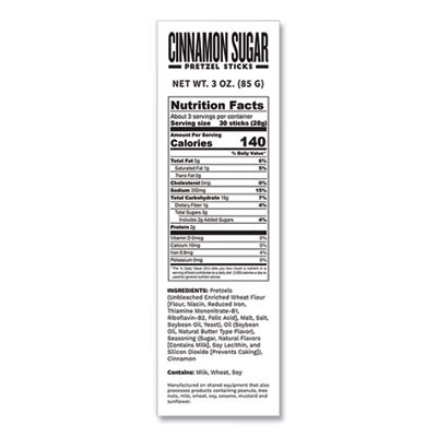 Cinnamon Sugar Pretzel Sticks, 3 Oz Bag, 15/Carton