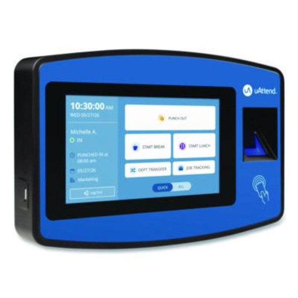 Biometric Fingerprint Touch Tablet Time Clock System, Unlimited Employees, Black/Blue
