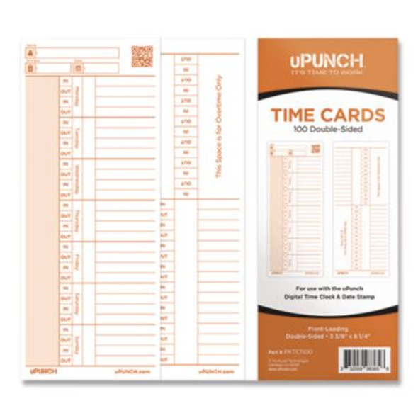 Time Clock Cards For Pk1100 Time Clock, Two Sides, 3.38 x 8.25, 100/Pack