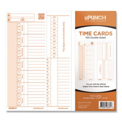 Time Clock Cards For Pk1100 Time Clock, Two Sides, 3.38 x 8.25, 100/Pack