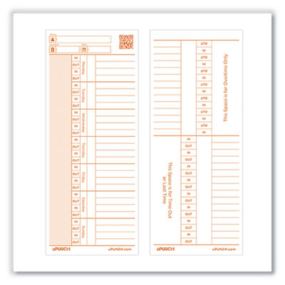 Time Clock Cards For Pk1100 Time Clock, Two Sides, 3.38 x 8.25, 100/Pack